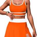 ZRTAK Women's High Waisted Bikini Sets Tummy Control Swim Skirt Two Piece Swim Suit Tummy Control Color Block Bathing Suit L