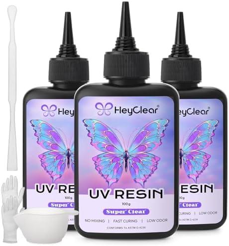 HeyClear 300g UV Resin kit with Casting Tools -Super Clear, Hard, Low Odor, Premixed UV Epoxy Fast Curing for Beginners Jewelry Making, DIY Crafts, Coating and Resina Art