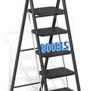 5 Step Ladder, Folding Step Stool with Wide Anti-Slip Pedal & Thick Rubber Feet, Handrail, Safe-Lock Design, Folding Portable Ladder for Multi-Purpose, 800lb, Black