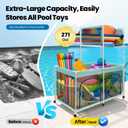 Pool Float Storage Bin 271 Gallon - 2-in-1 XX-Large Outdoor Pool Toy Storage Holder for Raft Noodles Inflatables Towels Balls, 9 Wheels Mesh Rolling Organizer Car Bin for Swimming Equipments