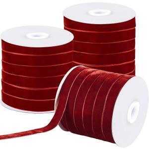 Chuangdi 3 Roll Velvet Ribbon Spool Wide Single Face Ribbons 150 Yards Vintage Velvet Ribbon for Gift Wrapping Crafts Christmas Decoration(5/8 Inch X 50 Yards,Burgundy)