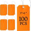 100 Pieces 3x6 inch Large Plastic Shipping Tags with String Heavy Duty Waterproof Hang Tags with String Attached Writable Wire Tags Labels for Luggage Garage Inventory Car Parts (Orange)