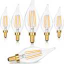 GoBright Dimmable E12 LED Candelabra Bulb 40W Equivalent, 460LM Soft Warm White 2700K Candle Light With Vintage Flame Tip, 4W CA10 Clear Glass for Chandelier, Pendant, 6-Pack