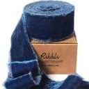 Ribbli Ocean Blue Velvet Ribbon 1.5 Inch Handmade Frayed Vintage Christmas Ribbon for Gift Wrapping Christmas Tree Ornament Wreath Craft Home Decor -3 Yards