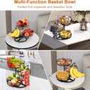 Livabber Fruit Basket Bowl with Banana Hanger, Fruit Vegetable Storage Basket with Banana Tree Holder for Kitchen Counter, Detachable Organizer for Bread Snack Produce (Black, 3-Tier Metal Base)