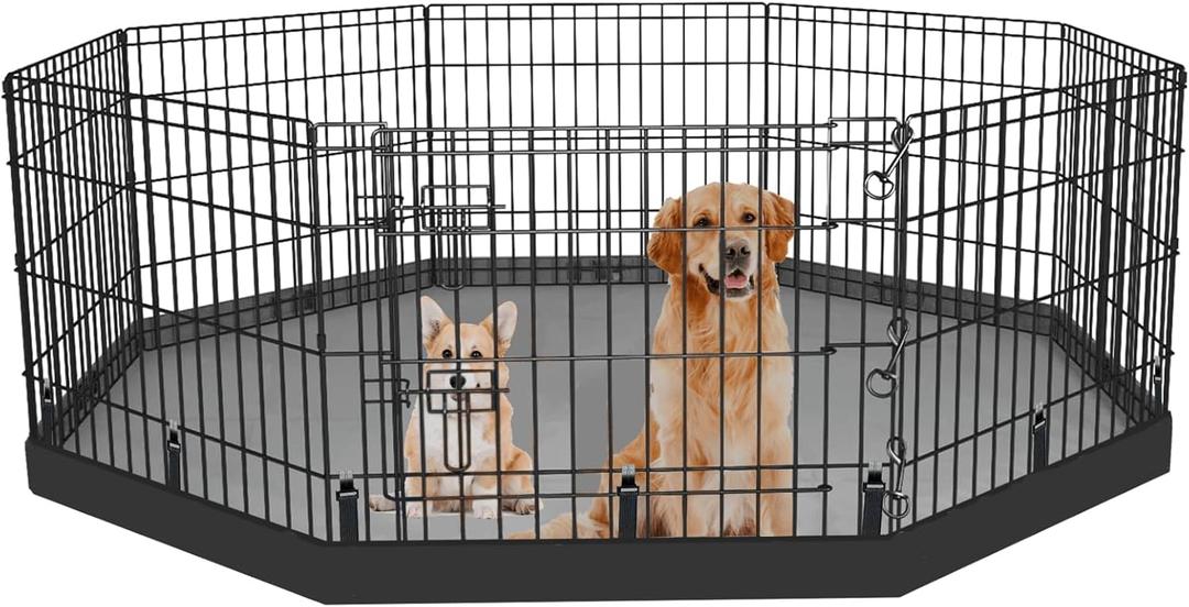 Dog Playpen Bottom Pad Fits for 24 Inch 8 Panels Regular Octagon Metal Exercise Pet Playpen, Dog Crate Pad Puppy Playpen Pad. (Note: Playpen Not Included) - PureBlack