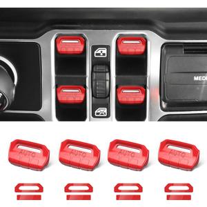4PCS Upgraded Window Switch Button Cover Compatible with Jeep Wrangler JL JLU 2018-2025 and Gladiator JT 2020 2021 2022 2023 2024 2025 Wrangler 4xe Interior Accessories(Bright Red)