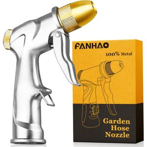 FANHAO Upgraded Garden Hose Nozzle Sprayer, 100% Heavy Duty Metal Handheld Water Nozzle High Pressure in 4 Spraying Modes for Watering Plants and Lawn, Car Washing, Patio and Pet (Front Trigger - 4 Patterns)