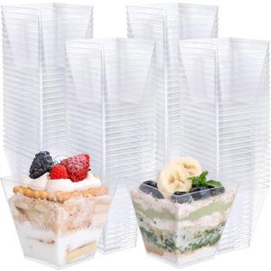 supernal 8oz Square Plastic Dessert Cups,Disposable Square Cups,Clear Dessert Cup 100pcs,Plastic Parfait Appetizer Cup Perfect for Birthday,Party,Wedding