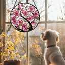 Stained Glass Window Hanging - Cherry Blossoms Birth Flower Suncatcher for Door Garden Patio Sun Catchers Decor Christmas Mother's Day Birthday Gifts for Women Mom Nana Friend Wife 6.3 in
