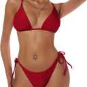 ZAFUL Women's Triangle Bikini Floral String Bikini Set Two Piece Swimsuit Bathing Suits (Large, 1-red)