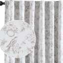 Vangao Taupe 100% Blackout Curtains for Bedroom 84 Inch Length, Country Flower Floral Curtains for Living Room Toile Cottagecore Thermal Insulated Window Drapes, 2 Panels Taupe and White