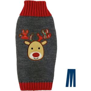 Mikayoo pet Sweater for Small Dog/cat,Ugly Sweater,Christmas Holiday Xmas, Elk Series, Reindeer Series,Reindeer Head(Medium, Gray)