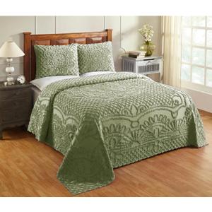 Better Trends 100% Cotton Chenille Bedspread Set Queen Size Bedspread, Soft Lightweight Sage Coverlet Bedspread Set, All Season Medallion Design 102" x 110", 2 Standard Sham
