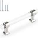 Orger Kitchen Cabinet Handles 10 Pack Silver Chrome Cabinet Pulls Clear Acrylic Handles 4" Hole Centers Dresser Drawer Knobs and Pulls for Bathroom Cabinets
