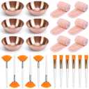 24Pcs Esthetician Supplies for Facials Set 6 Rose Gold Facial Bowls Esthetician 6 Facial Headbands 6 Facial Fan Mask Brushes & 6 Flat Brushes for Women Facial Mask Mixing Kit Facial Tools