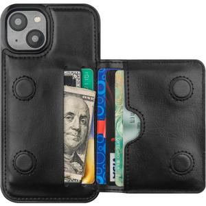 KIHUWEY Compatible with iPhone 14 Wallet Case Credit Card Holder, Premium Leather Kickstand Flip Hidden Magnetic Clasp Durable Shockproof Protective Cover for iPhone 14 6.1 inch (Black)
