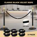 6 PCS Black Stanchion Velvet Rope, 5 Feet Crowd Control Stanchion Ropes with Gold Hook for Stanchion Post for Carpet Events Movie Theaters Grand Openings Hotels Party