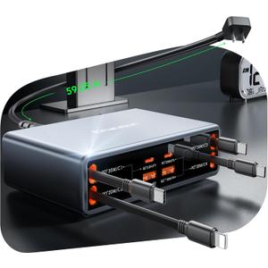 8-in-1 Retractable Charger for Apple Samsung Multiple Devices, Charging Station 105W USB c Gan Usbc Hub, Fast Charger Wall Plug for iPhone 17/ 16/ 15, Galaxy S26, Pixel, iPad, Home Office, Desktop Accessories