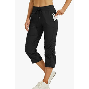 Willit Capris Travel Pants Lightweight Striped Woven Workout Casual Pants with Pockets, L, Black