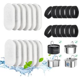 Cat Water Fountain Filters, 24 Pack Cat Fountain Filters, Cat Fountain Replacement Filters for 67oz/2L&108oz/3.2L Stainless Steel Cat Water Fountain, Pet Water Fountain Filters (12 Filters&12 Sponges)