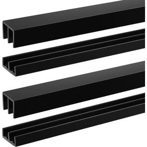 Landical 2 Sets Plastic Sliding Door Track Set for Cabinet Double Rails Panel Kit, 1/4" Thick Panels Glass Door Hardware System Window Track Quick Installation(4ft,Black)