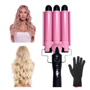 Coidak 3 Barrel Curling Iron, Waver Iron Adjustable 25mm Hair for Long or Short Heat Up Quickly Last Wand Women (Pink)