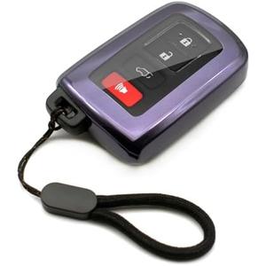 MECHCOS Fit for Toyota Key Fob Cover fit Tacoma 4Runner Highlander Sequoia Corolla RAV4 Land Cruise Prius C Key Fob Cover Case TPU Remote Holder Protector Sleeve Accessories Purple Black
