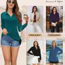 Polo Shirts for Women, V-Neck Business Casual Tops for Women, Collared Shirt Tunic Tops Long Sleeve Work Blouses (Black, M)