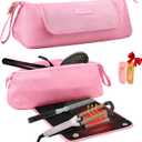 Large Hair Tools Travel Bag with Heat Resistant Mat for Straighteners, Curling Iron, Haircare Accessories, Hair Styling Tools Bag with Silicone Mat (Pink)