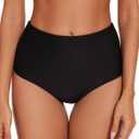 Womens High Waisted Bikini Bottoms Full Coverage Black Bathing Suit Bottoms Tummy Control Swimsuit Bottoms (Small)