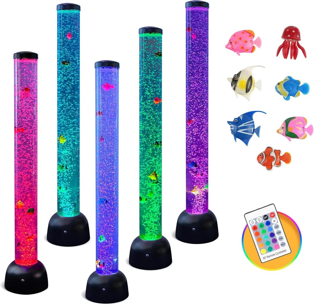3.3ft Sensory Bubble Fish Tube Lamp with Remote, 7 Color Changing Aquarium Night Light with Moving Fish & Variable Bubble Stream- Calming Gift for Kids & Sensory Rooms