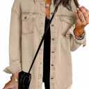 Denim Jackets Women Long Sleeves Jean Coat Western Oversized Button Down Frayed Hem Shacket Ripped Stretch Boyfriend Washed Jacket with Pockets Trucker Jacket Cardigans Shirts Trucker Coat Sale M