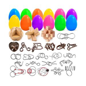 PullCrease 36 Set Easter Brain Teaser Puzzles Basket Stuffers Include 36 Fillers Eggs and 36 Brain Teaser Puzzles for Teens Adults Easter Egg Hunt Gifts IQ Education Smart Toys Family Games Favors