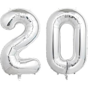 Number Balloons Silver Party Balloon - Giant Number 20 Balloon, 40 Inch Large Balloon for 20th Birthday Decorations, Silver Party Supplies for Anniversary