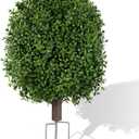 INSPRING 27'' Artificial Boxwood Topiary Trees Outdoor Fake Bushes Plants UV Resistant Evergreen Shrubs with Metal Ground Spike for Porch Patio Garden, 1 Pack