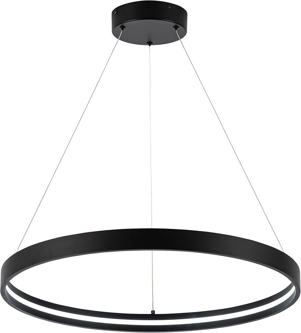 SUNMOO Modern LED Chandelier 1-Ring Circular 6000K 36W Dimmable Black Pendant Light with Adjustable Spotlights for Living Room, Dining Room, Kitchen, Bedroom, Foyer, Restaurant, Hotel, Bar