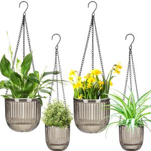 Maxcheck 4 Pcs Self Watering Hanging Planters Indoor Gift 6.5'' 4.5'' Hanging Flower Pots Baskets Outdoor Self Watering Plant with 3hooks Drainage Holes for Home