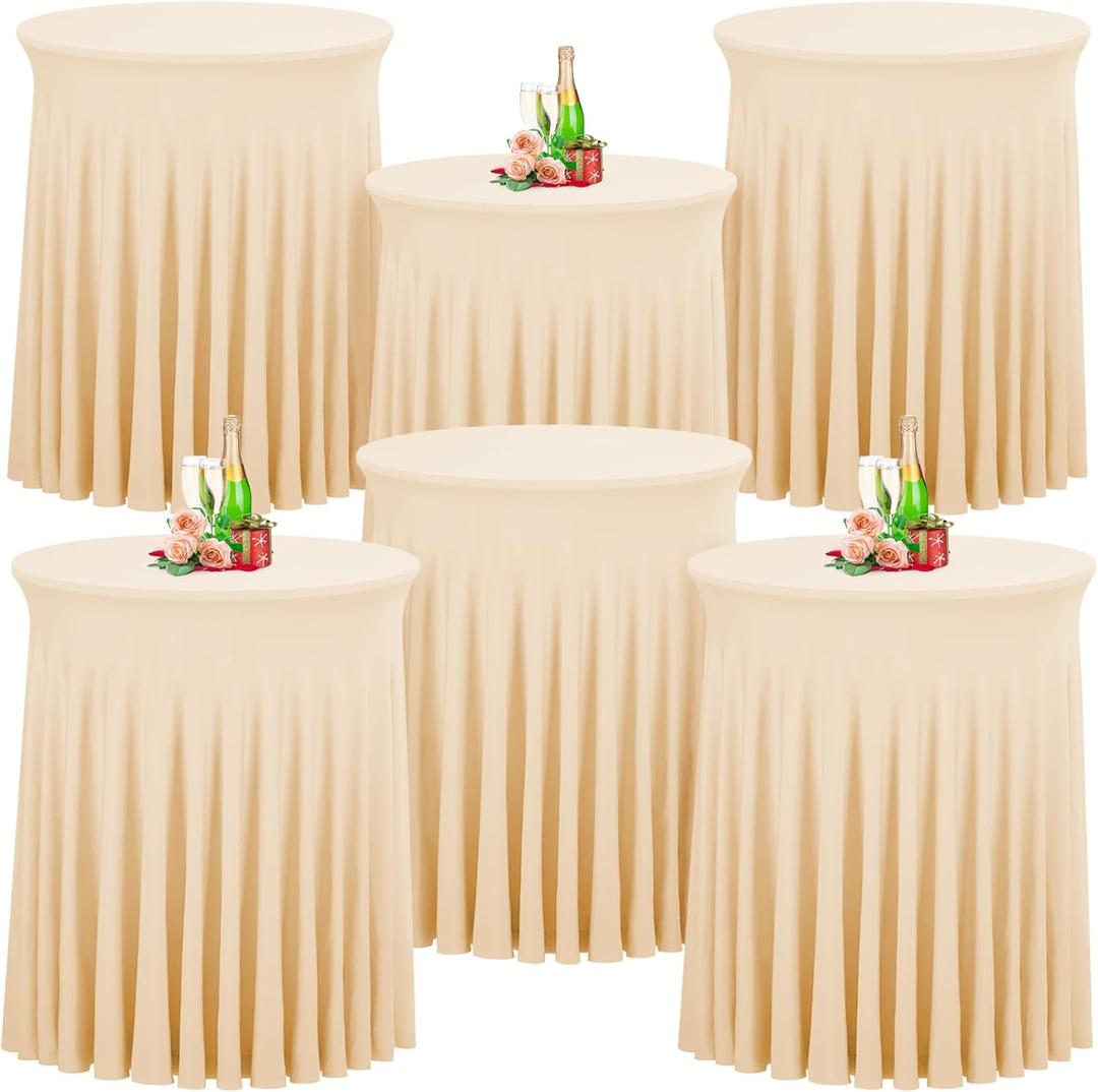 Babenest 32"x 43" Round Cocktail Table Skirt, 6 Pack Spandex Stretch Round Tablecloths Natural Wavy Drapes, Fitted High Top Bar Cocktail Table Covers for Wedding Party Birthday Banquet (Champagne) Babenest 32"x 43" Round Cocktail Table Skirt, 6 Pack Spandex Stretch Round Tablecloths Natural Wavy Drapes, Fitted High Top Bar Cocktail Table Covers for Wedding Party Birthday Banquet (Champagne)