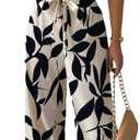 WDIRARA Women's 2 Piece Sets V Neck Crop Cami Belted Wide Leg Pants Outfits (Large, Apricot)
