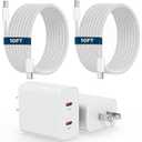 iPhone 17 16 15 Charger, 2Pack PD Dual USB C Charger Block Fast Charging Wall Charger Plug with 10FT Long USB C to C Charger Cord Woven Cable for Apple iPhone 17/16 Pro Max/16 Pro/16/15 ProMax/15/iPad