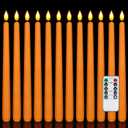Homemory 12 Pcs Flameless Taper Candles with Remote Timer Dimmer, 11 inches Orange Taper Candles Battery Operated, Plastic LED Candlesticks with Flickering Flame for Halloween Decoration