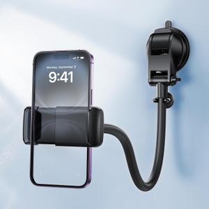 Long Arm Vacuum Suction Cup Shower Phone Holder Clip, Mirror Phone Mount For Bathroom Stick On Wall Makeup Mirror Kitchen Window Bathroom Phone Stand Fit For iPhone 16 15 14 13 12 & Cell Phones