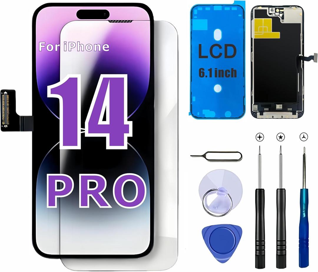ZTR for iPhone 14 Pro Screen Replacement, 6.1-inch LCD COF Display and Touch Digitizer Full Assembly with Repair Tool Kits Waterproof Tape, Screen Protector (for Model A2890/A2650/A2889/A2892)