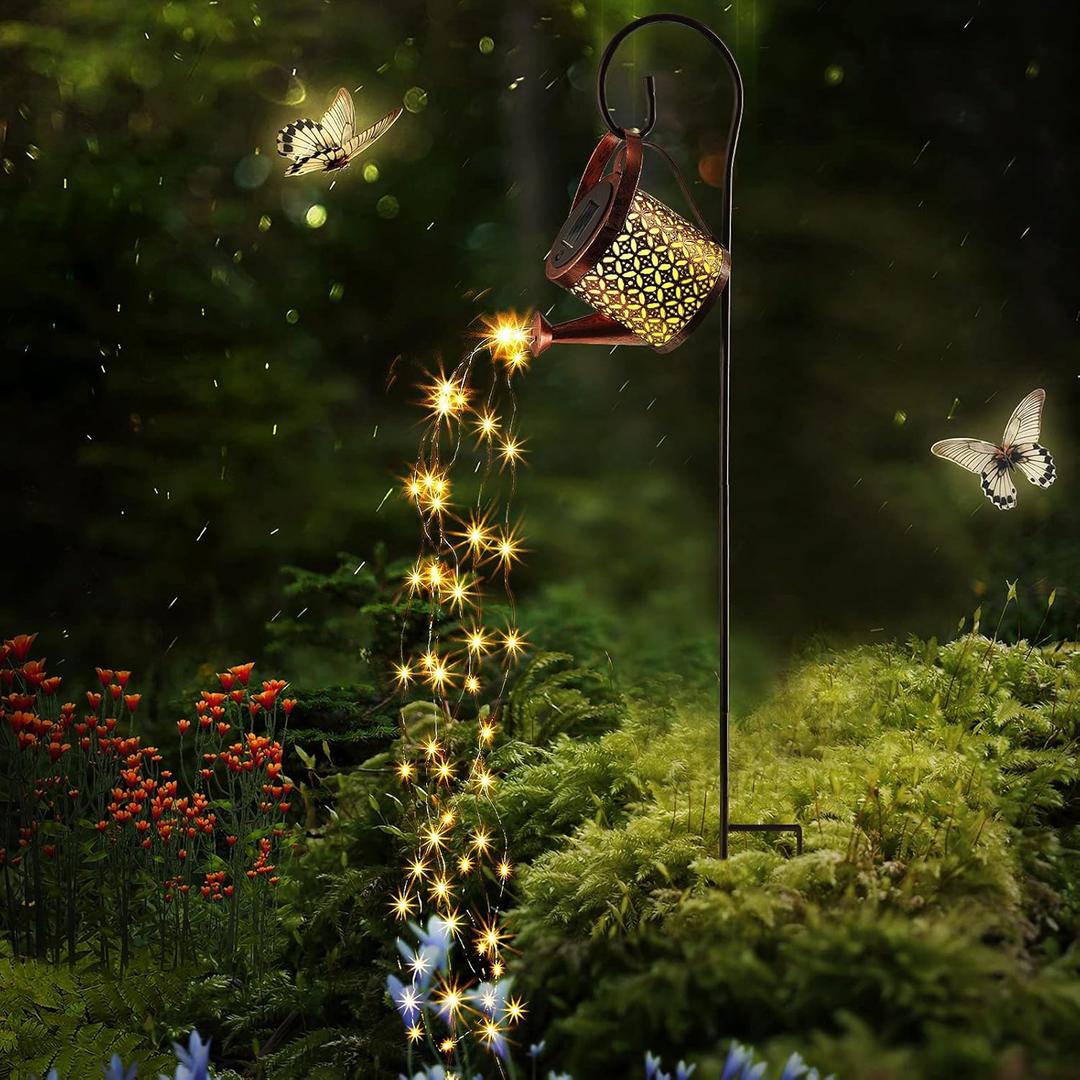 Honoson Watering Can with Lights Outdoor Garden Fairy Decor Water Can Solar Hanging Lantern Landscape Sprinkle Waterproof Twinkle LED Decorative Gift for Yard Lawn Patio Pathway(Classic Style)