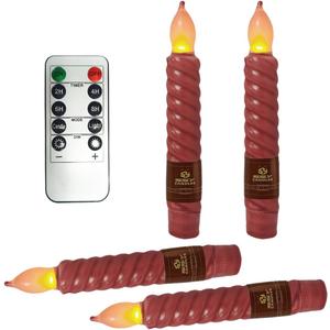 6.5 Inch flameless Candles with Remote Control and Timer Set of 4 LED Flickering Battery Operated Plastic Taper Candles for Wedding Party Easter Gift(Red)