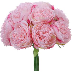 10PCS Deep Pink Realistic Silk Peonies Bouquet, Waterproof & UV Resistant Faux Peony Flowers, All-Weather Artificial Stems for Outdoor, Grave, Wedding Centerpiece & Home Decor