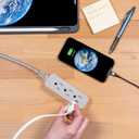 GE 3-Outlet Power Strip Extension Cord with Multiple Outlets 6 Inch Braided Short Cord Extension Cord Grounded Flat Plug ETL Listed Gray 53199