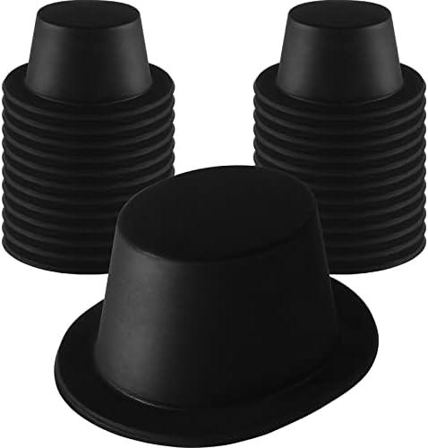 SATINIOR Top Hat 24 Pieces Black Plastic Top Hat for Women Magician Costume for Men Child Kids Birthday Party Supplies Black