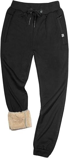 Gihuo Men's Sherpa Lined Athletic Sweatpants Winter Warm Track Pants, M, Black